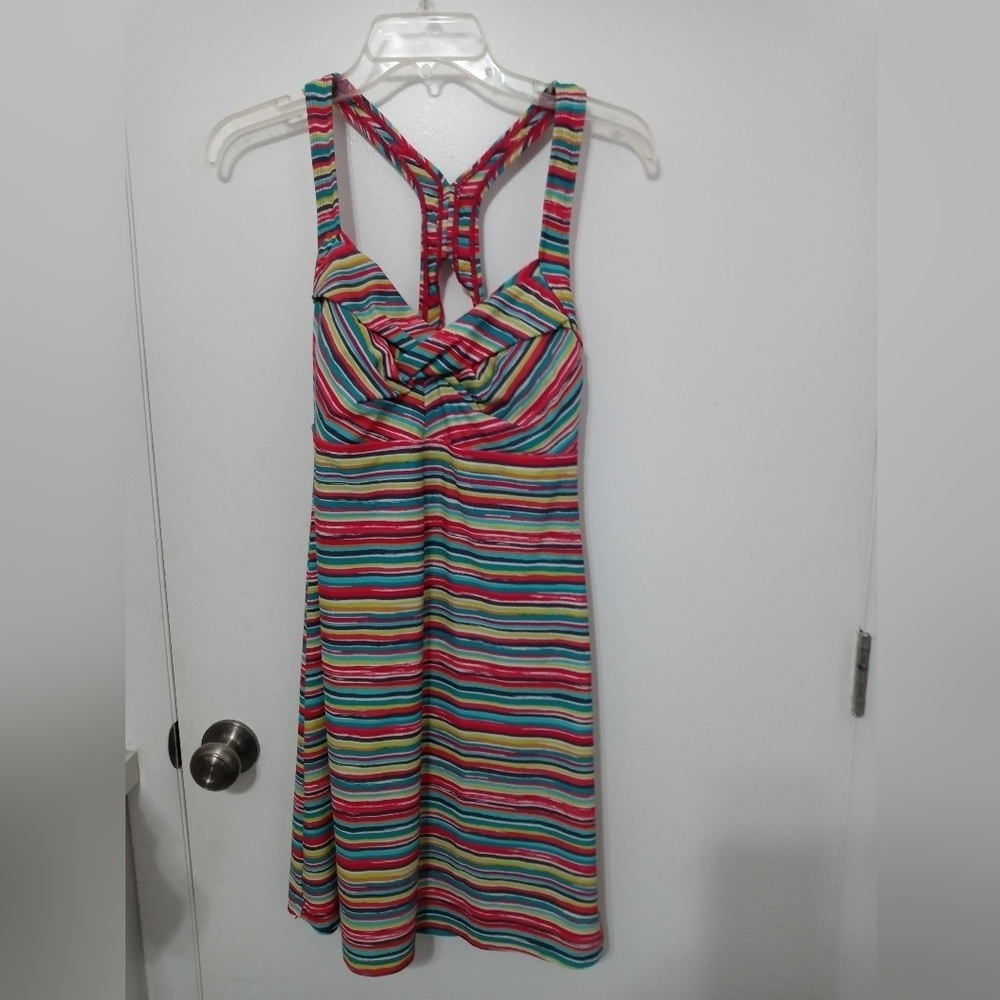 Athleta Striped Beach one piece Racerback bathing suit dress Built in Padded bra